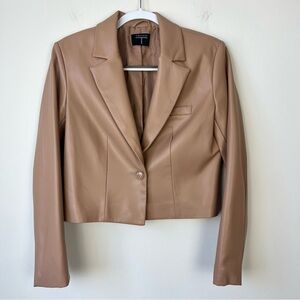 Tahari Faux Leather Cropped Jacket Tan Camel